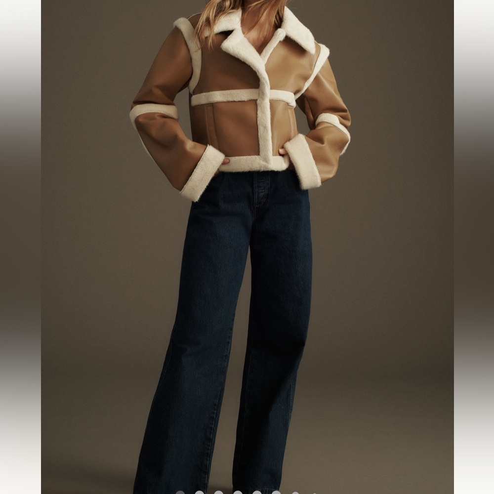 Avec Les Filles ConvertibleTan and Cream Shearling Jacket (M)